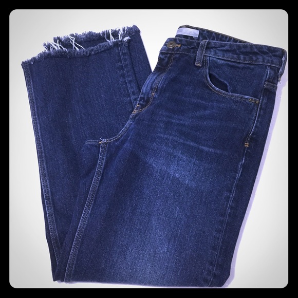 Zara Denim - Zara Basic Dark Wash Raw Hem High Rise Jean Size 8